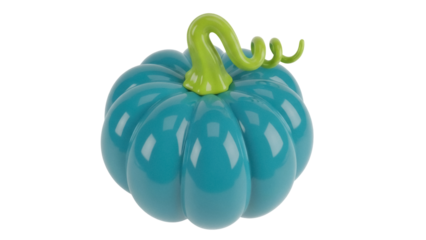 Isolated turquoise pumpkin, green stem, autumn decoration, symbol of Halloween and Thanksgiving