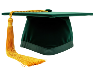 Isolated emerald green graduation cap with tassel academic graduation, education success