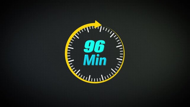 96 Minute Circular Countdown Clock Animation Featuring Rotating Timer Dial and Smooth Progress Indicator for UI Design, Digital Dashboard and Time Control