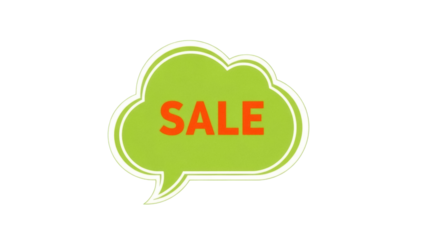 Isolated green sale promotion speech bubble discount marketing retail offer advert, cutout