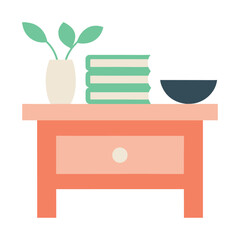 Vector illustration of an orange nightstand with interior items