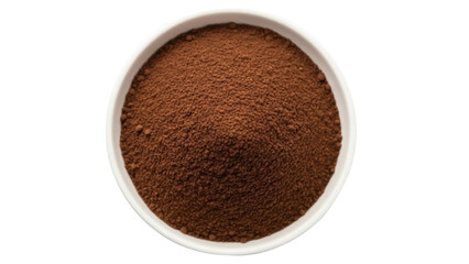 Isolated bowl of brown instant coffee powder for beverage preparation ready to use