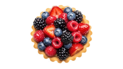 Isolated delicious mixed berry tart for a sweet dessert with strawberries and raspberries