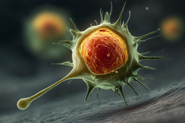 Detailed illustration of a neuron cell with dendrites and axon in a scientific environment