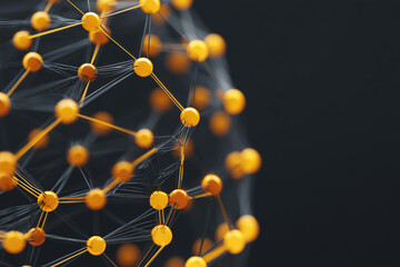 Stunning network connections with vibrant yellow nodes on dark background