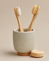Eco-Friendly Bathroom Essentials - Bamboo Toothbrush and Solid Toothpaste Tablet for Sustainable Oral Care Routine