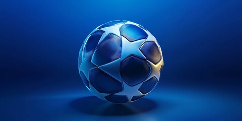 Naklejka premium A professional soccer ball, glowing in the dark under a blue light.