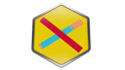 Isolated Hexagonal No Smoking Sign with Silver Frame, Smoking Banned, Anti Tobacco Campaign