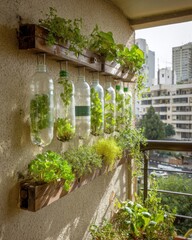 Sustainable Urban Oasis: DIY Vertical Garden with Repurposed Plastic Bottles on City Balcony
