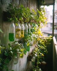 Urban DIY Vertical Garden: Sustainable Plastic Bottle Planters on Small City Balcony