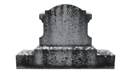 Weathered gray tombstone with black spots isolated on a transparent background gravestone headstone