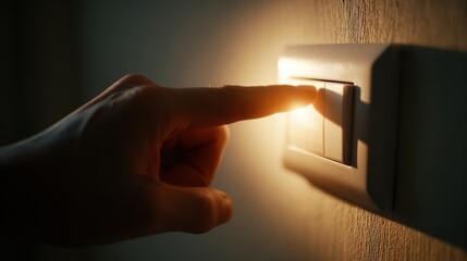 Illuminating Energy Savings - Close-up of Person Switching Off Light in Shadowy Room for Conservation Concept