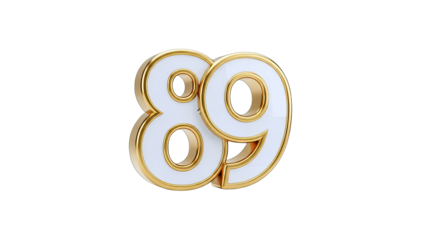 3D Render of Number 89 with Gold Trim on White Background