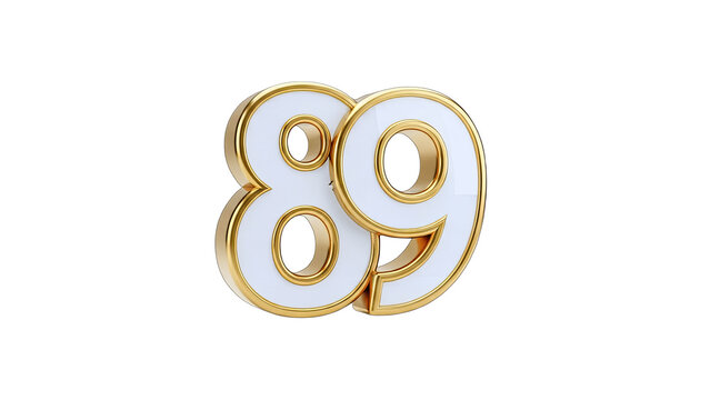 3D Render of Number 89 with Gold Trim on White Background