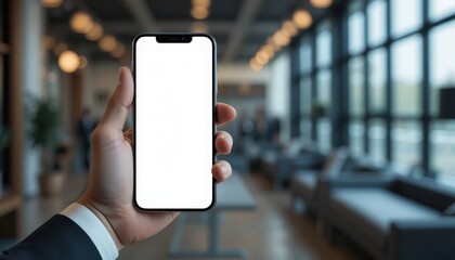 Person holds smartphone in modern interior space during daytime Generative AI