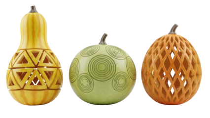 Isolated decorative gourds for fall harvest festival, autumn ornaments and table decoration