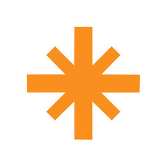 Orange Eight-Pointed Starburst Cross Design Element Icon. Clean Abstract Graphic Symbol for Digital and Print Projects