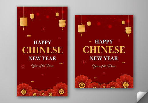 Editable Happy Chinese New Year 2026 Greeting Card Templates in Red and Golden Color Design for Year of the Horse Celebration.