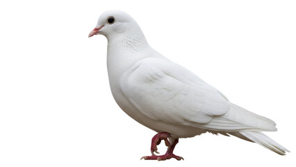 Isolated White Dove Standing, Bird in Profile, Pure and Beautiful, symbol of peace