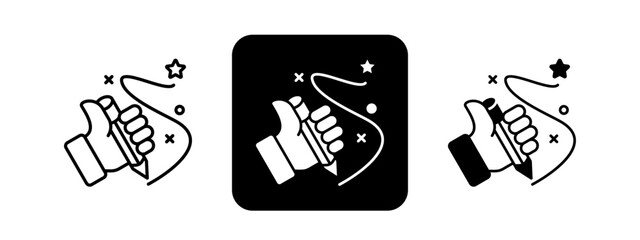 Writing  Solid color and black line drawing vector illustration set