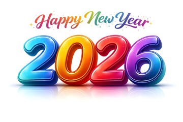 Happy New Year 2026: A vibrant and colorful design spells out Happy New Year 2026, embodying the spirit of hope, joy, and the start of a new chapter. The text is crafted in eye-catching typography.