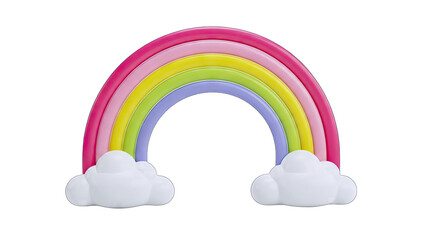 Colorful Rainbow with Clouds on White Background