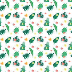 Tropical leaves and flowers seamless pattern