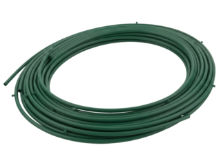 Isolated roll of green garden wire ready for use in supporting plants and flowers outdoors