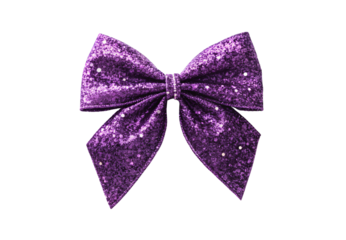 Purple sparkle bow decoration, isolated on a transparent background