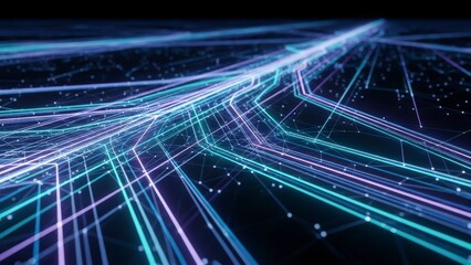 Abstract Digital Network Lines Flowing Data in a Futuristic Technology Background.