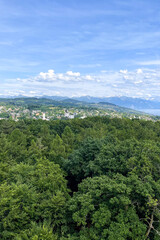 Scenic Lake and Mountain Landscape with a Charming Lakeside Village