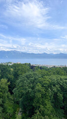 Scenic Lake and Mountain Landscape with a Charming Lakeside Village