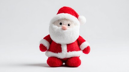 Adorable plush Santa toy with a red suit and white beard, sitting on a plain backdrop.