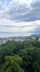 Scenic Lake and Mountain Landscape with a Charming Lakeside Village