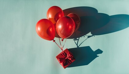 Festive Red Balloons and Gift Box Arrangement for Celebration or Party Event