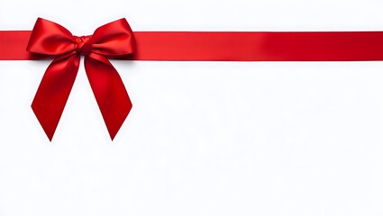 Red satin ribbon and bow on white background