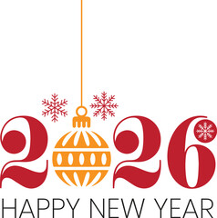 Happy new year 2026 simple design poster art on white background