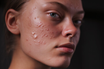 Fototapeta premium close-up portrait of a young woman with acne, skincare, cosmetology