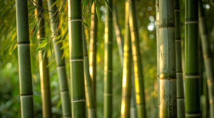 Fototapeta premium Asian Bamboo forest with morning sunlight