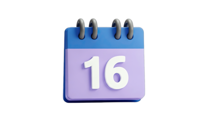 3D Calendar Showing Date 16 - Time Management Concept