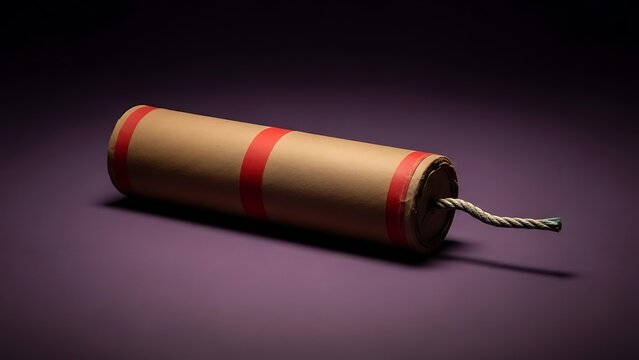 Dynamic explosive device with red stripes on brown paper background
