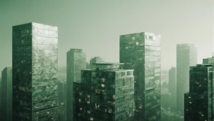 Obraz premium Cityscape in Green Hues - Modern Architecture and Urban Landscape.