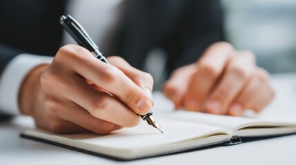 Close-Up of Hands Writing Goals in Notebook, Neutral Skin Tone, Soft Daylight, Clean Background, Shallow Depth of Field, New Year Resolution, Minimal Modern Style