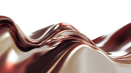 Title: Abstract Wavy Metallic Surface in Warm Brown and Red Tones on White Background