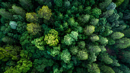 Overhead View of a Diverse Green Forest trees canopy