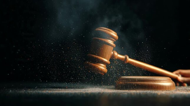 Moment of Justice: A dramatic image captures the essence of law, with a judge's gavel mid-strike, against a moody backdrop that speaks of judgment, decisions and the pursuit of justice.