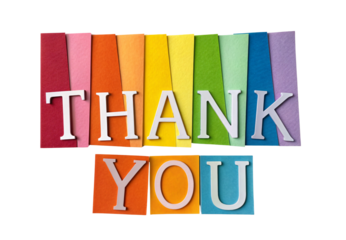 Thank You colorful textured paper letters on white background, isolated on a transparent background