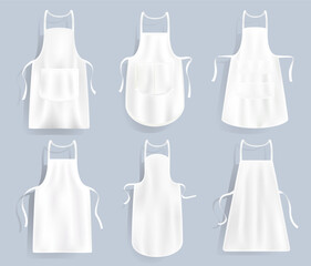 Blank white aprons set. Chef outfit uniform.  Mockup of restaurant kitchen apron. 