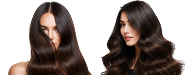 Beautiful young woman with long hair on transparent background