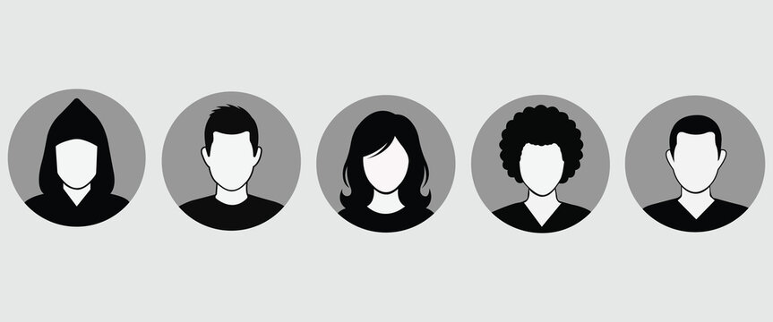 Silhouetted Profiles A series of stylized headshots featuring anonymous individuals with varied hairstyles, presented in monochrome, evoking anonymity.